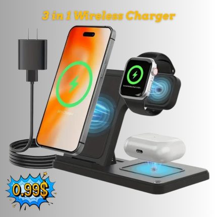 HOME Portable 3 In 1 Fast Wireless Charger, 15W Mag-Safe Foldable Wireless Charging Station Suitable For iPhone 15 14 Pro Max 13 12 11, For iWatch 9 8 7 6 5 4 3 2 Se, For Airpods 3 2 Pro Multiple Devices